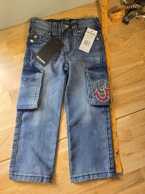 NWT True Religion Girls Cargo Jeans with Red Logo Accent